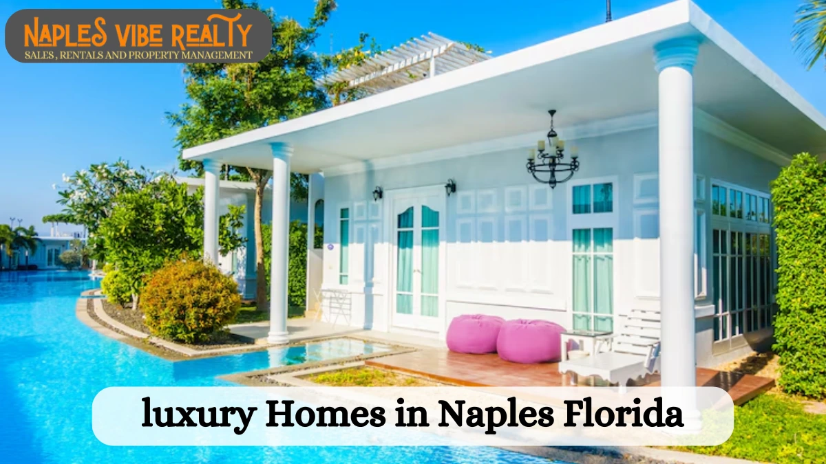 A beautiful luxury home in Naples, Florida featuring a modern white exterior, private pool, and elegant outdoor seating, showcasing premium real estate living.